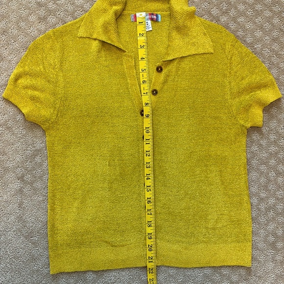 Urban Outfitters Chartreuse Terry Cloth Shortsleeve Button Up Top Medium - Picture 5 of 8